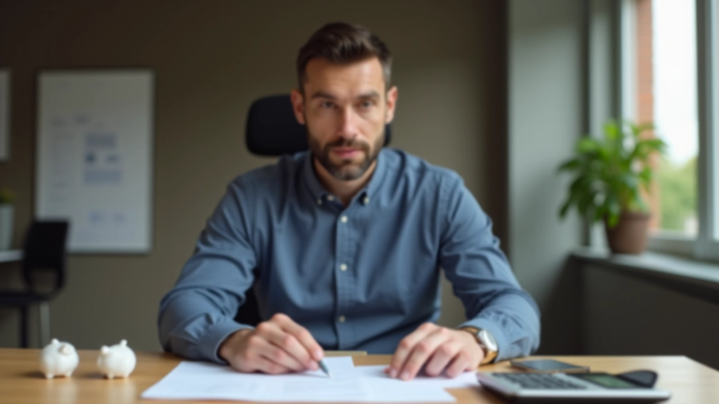 Schreibtisch mit Dokumenten, Taschenrechner und Stift für Finanzplanung
